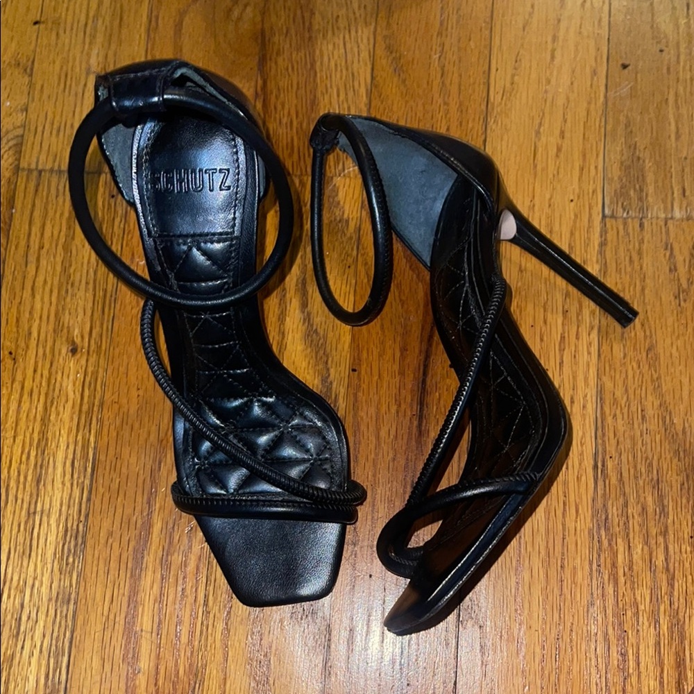 Schutz Black Strappy Heels